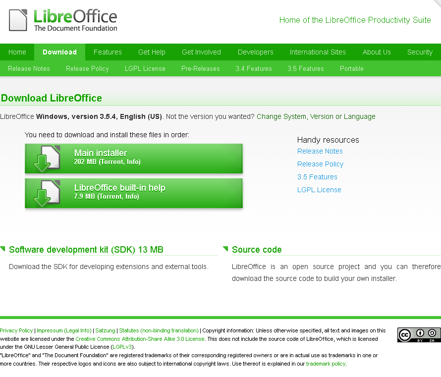 Download LibreOffice 3.5.4