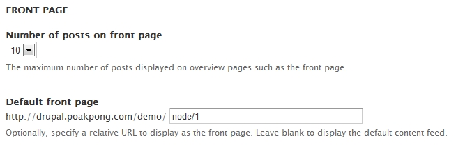 configuration front page in drupal 7
