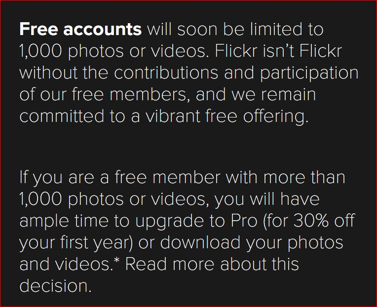 Flickr free limited 1,000 photos only