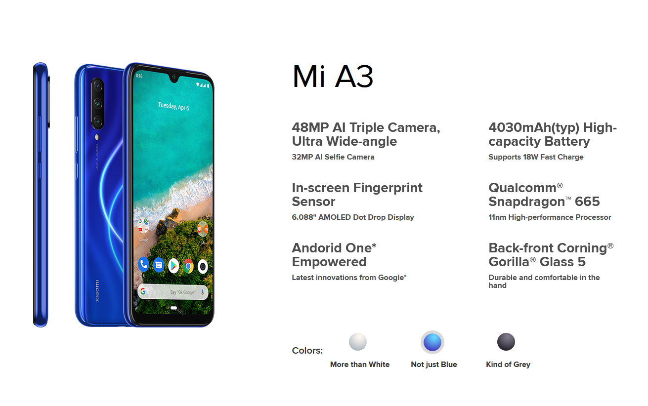 Tech Spec Xiaomi Mi A3 with Android One 2019